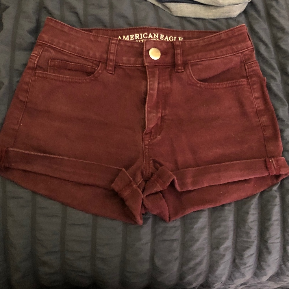Maroon jean shorts